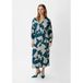 Comma Maxi Blousejurk met Grafische Print en Ceintuur - Petrol/Grijs