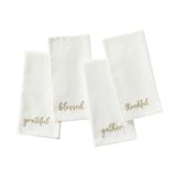Elrene Home Fashions Harvest Fall Sentiment geborduurde servetten, set van 4, 17"x17", ivoor