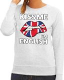 Bellatio Decorations Kiss me I am English sweater grijs dames - feest trui dames - Engeland kleding M
