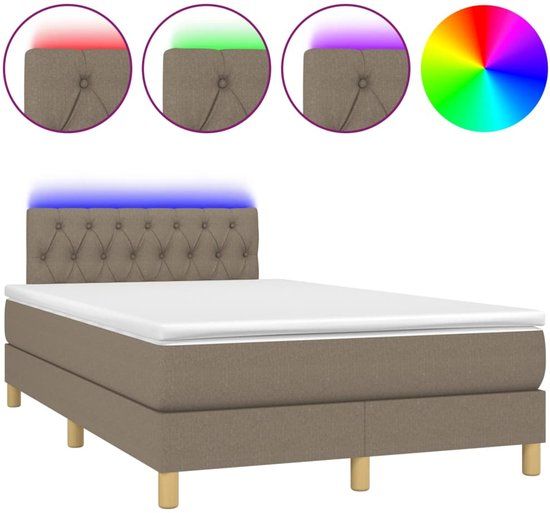 vidaXL Boxspring met matras en LED, stof, taupe, 120x200 cm