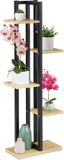 Merkloos Relaxdays plantenstandaard 5 etages - binnen - 117x43x22 cm - staal - mdf - lichtbruin