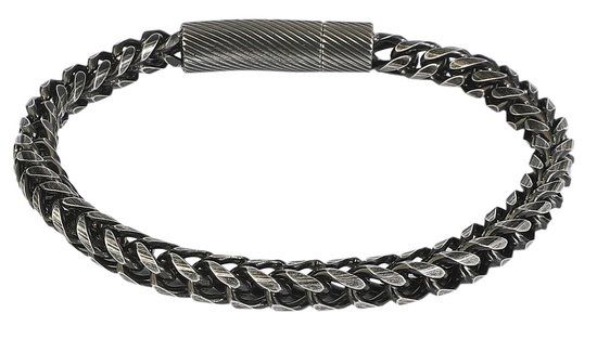 etNox hard and heavy Antique Woven Armband gun metal 23 cm Roestvrij staal