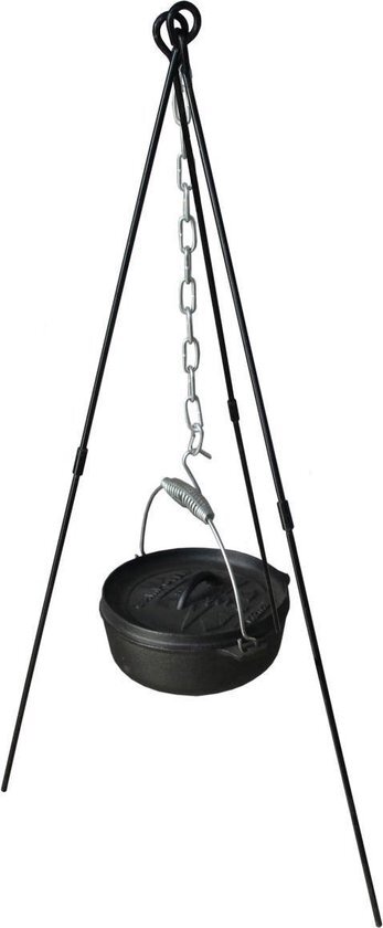 Cast Iron - Driepoot BBQ - Dutch Oven Standaard Tripod - Zwart - 25x25cm - Gietijzer - Met Ketting (Excl. Pot)