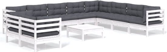 vidaXL 11-delige Loungeset met kussens massief grenenhout wit