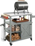 Outsunny Grillwagen - Roestvrij staal, vurenhout - 107 x 49,5 x 92,5 cm - Grijs
