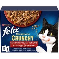 Purina Felix Sensations Crunchy 10 x 85 g + 40 g knapperige stukjes Verscheidenheid aan smaken van het platteland