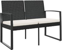 vidaXL Tuinbank 2-zits met kussens polypropeen rattan zwart