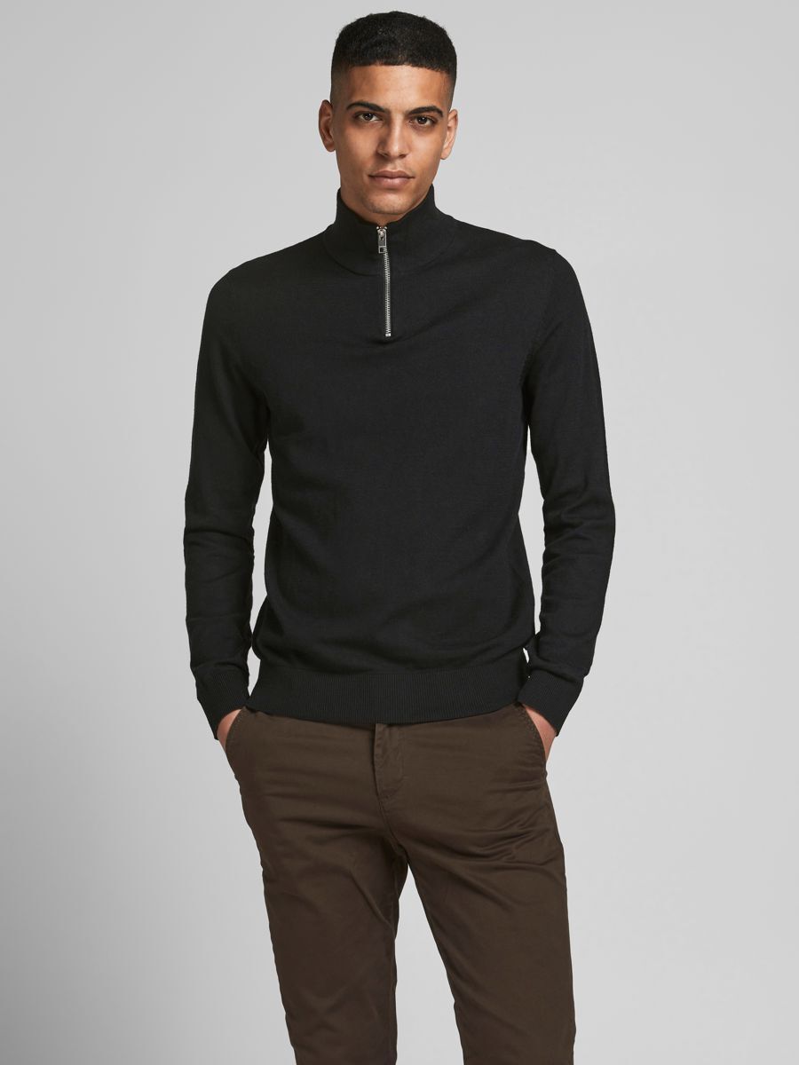 JACK & JONES JJEEMIL KNIT HALF ZIP NOOS Men's Sweater - Size L - Oatmeal