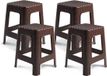 Plasticforte Tabouret d'appoint - Set de 4 - Rotan Line - Brun foncé - Plastique - 45 cm de haut