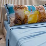 PETTI Artigiani Italiani - Beddengoed dieren met katten van katoen met kussenslopen in digitale print, beddengoed voor tweepersoonsbed, lichtblauw, 100% Made in Italy