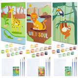 BONNYCO Schilderen op Nummer voor Kinderen Jungle, Pakket 3 Doeken. Dieren Cadeaus voor Kinderen, Knutselsets Kids. Schilderen Op Nummer Kits, Meisjes Jongens Speelgoed Dieren