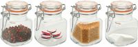Excellent Houseware Weckpot/Voorraadpot Mini - 4 stuks - Transparant - Glas - Vierkant - Beugeldeksel - Luchtdicht - 90ml