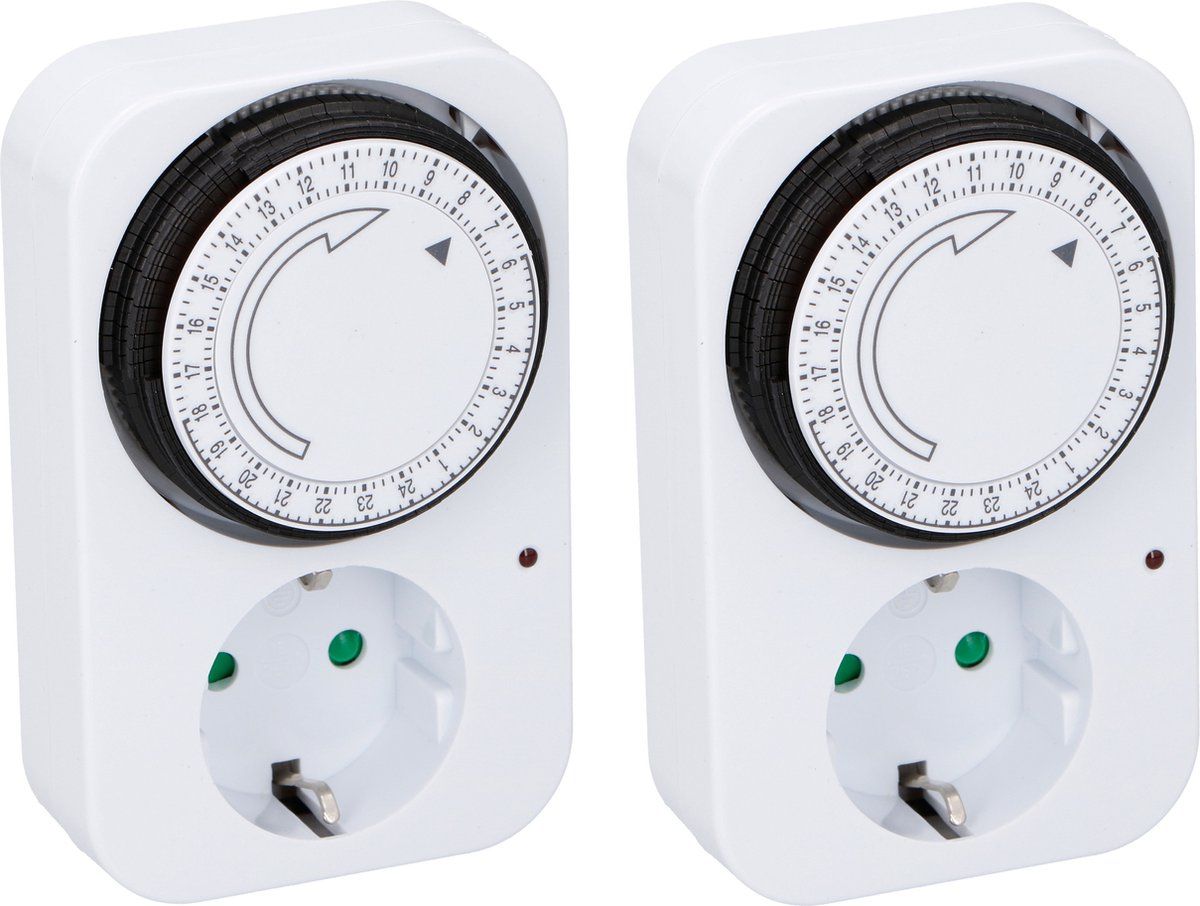 Grundig 2x stuks programmeerbare tijdklok/tijdschakelaar/stekkerdoos voor binnen 24-uurs - wit