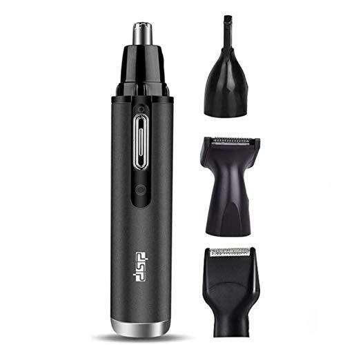 Atack-B Elektrische neus-haartrimmer met 4 vervangbare snijkoppen voor het trimmen van oren, neus en gezichtshaar, hoofd afneembaar en wasbaar, 360° roterend roestvrijstalen mes, USB-opladen (zwart)