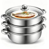 Omgoods - Casserole vapeur en acier inoxydable avec couvercle en verre et compatibilité induction