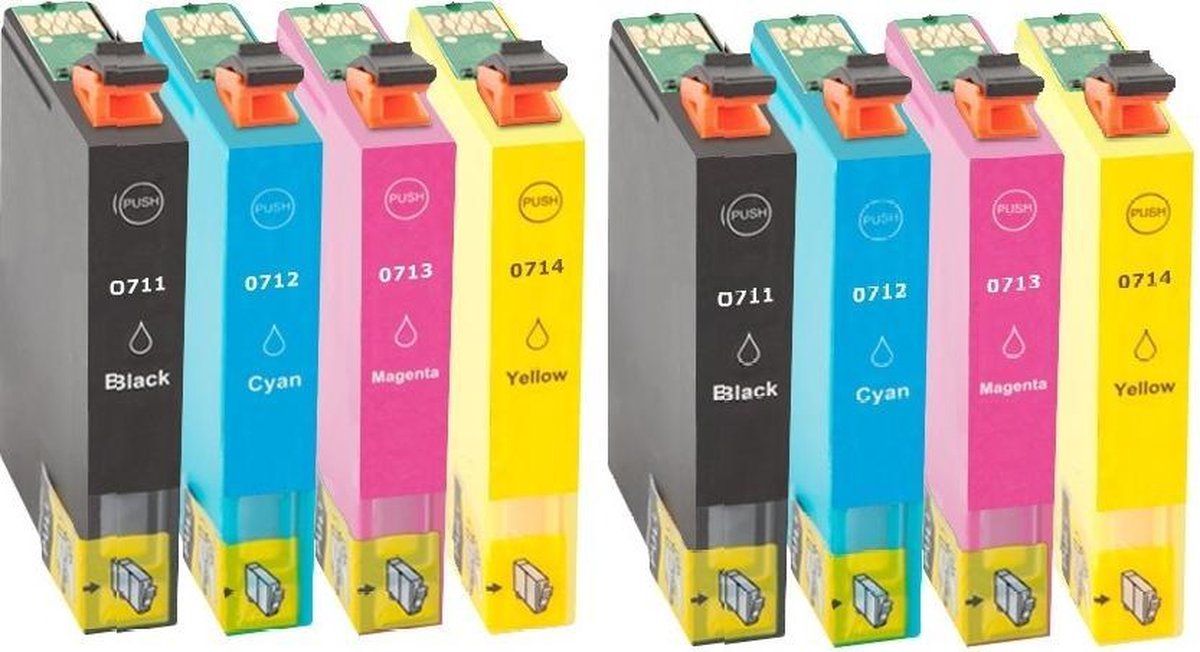 InktDL Compatible inkt cartridges voor Epson T0715 | Multipack van 8 cartridges voor Epson Stylus SX100, SX105, SX110, SX115, SX200, SX205, SX210, SX215, SX218, SX400, SX405, SX410, SX415, SX510, SX600, SX610, DX7000, DX7400 (T0711, T0712, T0713, T0714)