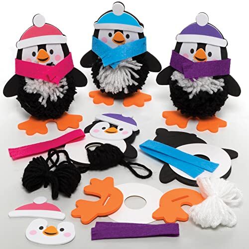 Baker Ross FE835 Pinguïn Pom Pom decoratiesets - Set van 3, Kerst Ambachten, Pom Pom decoraties voor kinderen om te maken, decoreren en tentoonstellen, Creatieve activiteiten voor kinderen