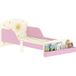 Pangivo Lit enfant 70 x 140 cm avec barrière de sécurité sommier à lattes et rangement rose