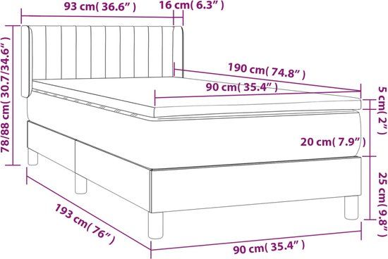 vidaXL Boxspring met matras stof zwart 90x190 cm