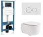 QeramiQ Dely Swirl Toiletset - reservoir encastré Qeramiq Flush - abattant slim - plaque de commande en marbre blanc naturel - boutons ronds - blanc mat