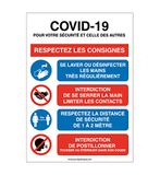 Aua Signaletique - Panneau de Signalisation Règles Covid-19 Respectez les Consignes avec 4 pictogrammen - 210 x 300 mm, vinyl zelfklevend