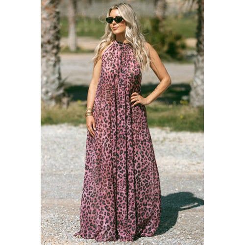 Bolina Island maxi jurk met panterprint roze