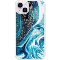 Apple iPhone 15 Marbre bleu paillete Verstevigd hoesje met sublimatie bedrukking