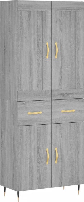 vidaXL Hoge kast 69,5x34x180 cm bewerkt hout grijs sonoma eikenkleurig