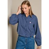 LOLALIZA gestreepte blouse met borduursels - blauw/ecru