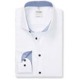 OLYMP Level 5 body fit overhemd - wit structuur (blauw contrast) - Strijkvriendelijk - Boordmaat: 45