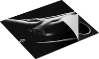 Chefcare Inductie Beschermer Naakte Vrouwenlichaam met een Rode Roos - Zwart Wit - 57,6x51,6 cm