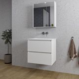 Saniclass Chaci Ensemble de meubles de salle de bain - 60x46x55cm - lavabo en céramique blanc - 1 vasque - sans trou de robinetterie - 2 tiroirs - armoire miroir - blanc mat