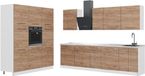 Vicco Complete keukeneenheid Fame-Line, Goudkleurig Eiken/Wit, 460 cm marmer werkblad