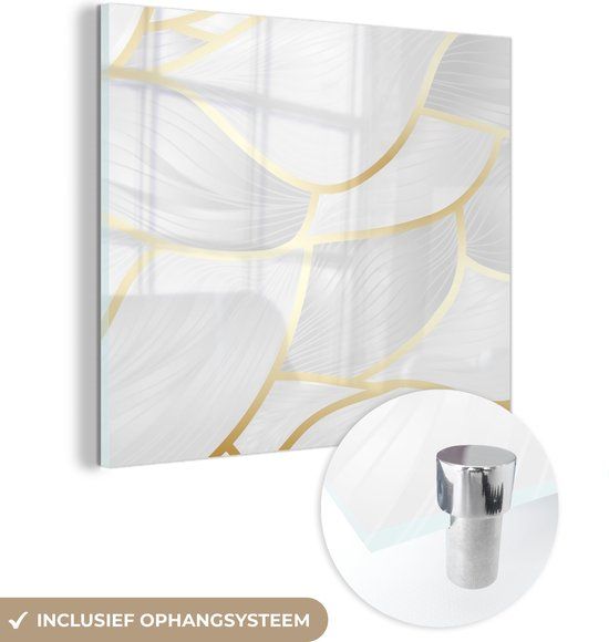 MuchoWow® Glass Painting 50x50 cm - Acrylic Glass Painting - Abstract Pattern with Gold Lines - Photo on Glass - Paintings