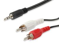 Equip 3,5 mm/2 x RCA-stekker, 2,5 m audiokabel stereo 3,5 mm, 2 x RCA-stekker, stekker naar stekker, vernikkeld/zwart