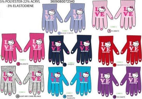 Hello Kitty Handschoenen - Unisex - Roze/Rood/Blauw/Paars/Grijs - Acryl - Kinderen