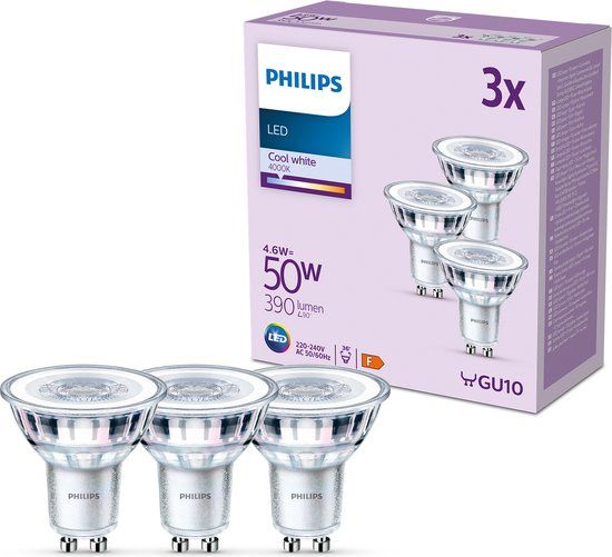 Philips LED Spot GU10 - 3 x 4.6W - 4000K - Koel Wit Licht