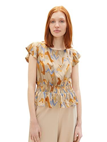 TOM TAILOR Denim Damesblouse met patroon - Abstract neutrale print - L