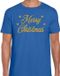 Bellatio Decorations Foute Kersttrui t-shirt - Merry Christmas - blauw - met gouden glitter letters - heren - kerstkleding / kerst outfit L