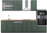 Vicco Fame-Line Complete keukeneenheid – 300 cm met hoge kast, WB Eik Groen-Goud Landhuis/Antraciet