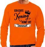 Bellatio Decorations Oranje Koningsdag sweater - echte Koning komt uit Groningen - heren - trui S