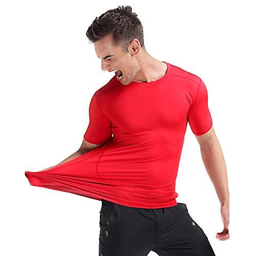 BaronHong Heren Compression Pure Color strak shirt tops voor sport fitness (rood, 3XL)