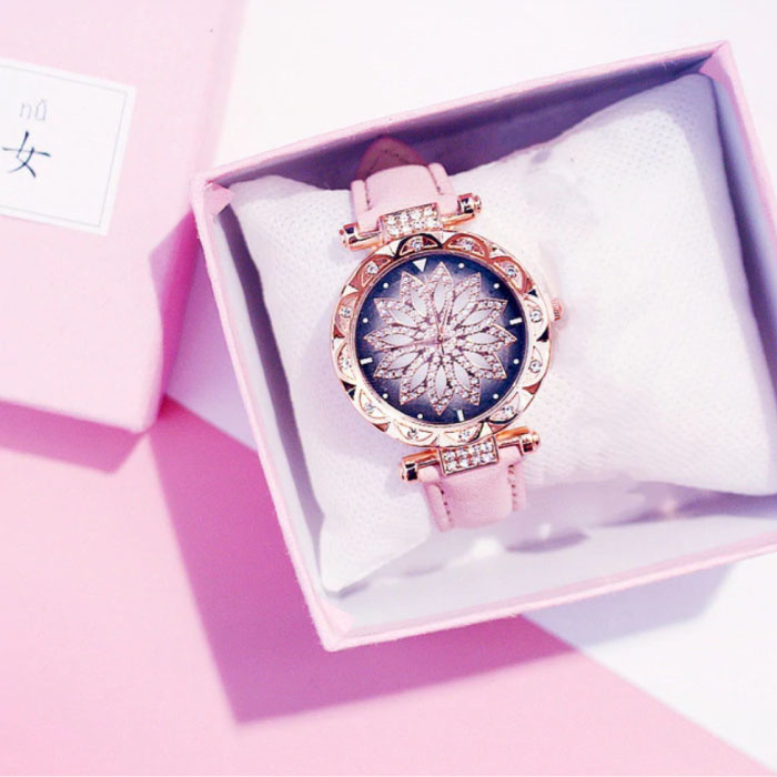 Stuff Certified Starry Sky Horloge Dames - Luxe Anoloog Kwarts Uurwerk voor Vrouwen Roze