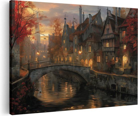 Artaza Canvas Schilderij Stad in de Schemering - 120x80cm - Canvas Print