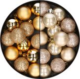 Kaemingk B.V. 28x pièces petites boules de Noël en plastique champagne et or 3 cm
