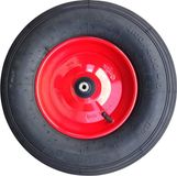 Fort Kruiwagenwiel 400x100mm met 2PLy luchtband, stalen velg Rood, aslengte 130 mm en Ø 20mm