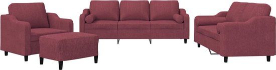 vidaXL 4-delige Loungeset met kussens stof wijnrood