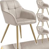 tectake® Eetkamerstoelen Marilyn - Set van 4 - Gestoffeerde Stoel in Fluweellook - Gecaptioneerd - Zwarte Stoelpoten - Ergonomische Keukenstoel - Doorlopende Rugleuning en Armleuningen - Stoel voor Woonkamer, Eetkamer, Slaapkamer - Taupe
