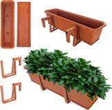 KADAX Wamat, bloembak met onderzetter, met of zonder bloembakhouders, balkonpot van kunststof, plantenbak, balustrade, bloempot (baksteenrood, 60 cm + houders)