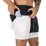 Superora 2-in-1 sportshorts voor heren, ademend, met zakken, voor outdoor, hardlopen, training, Zwart